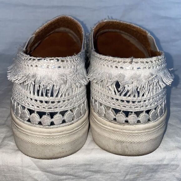 SEYCHELLES White/Silver Varsity Letter Crochet Slip-on Sneakers-7.5 - Picture 7 of 10